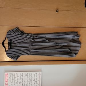 Navy & White Striped Faux Medium Wrap Dress